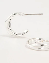 Silver Twisted Double Rope Huggie Earrings