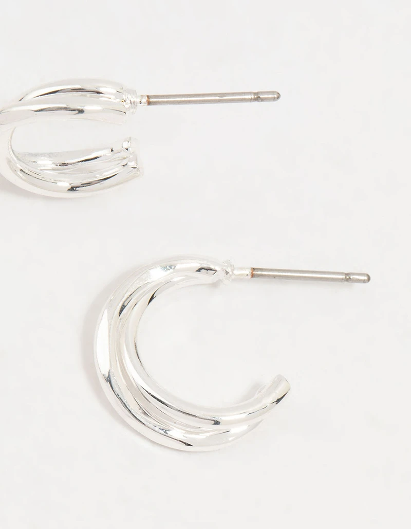Silver Twisted Double Rope Huggie Earrings