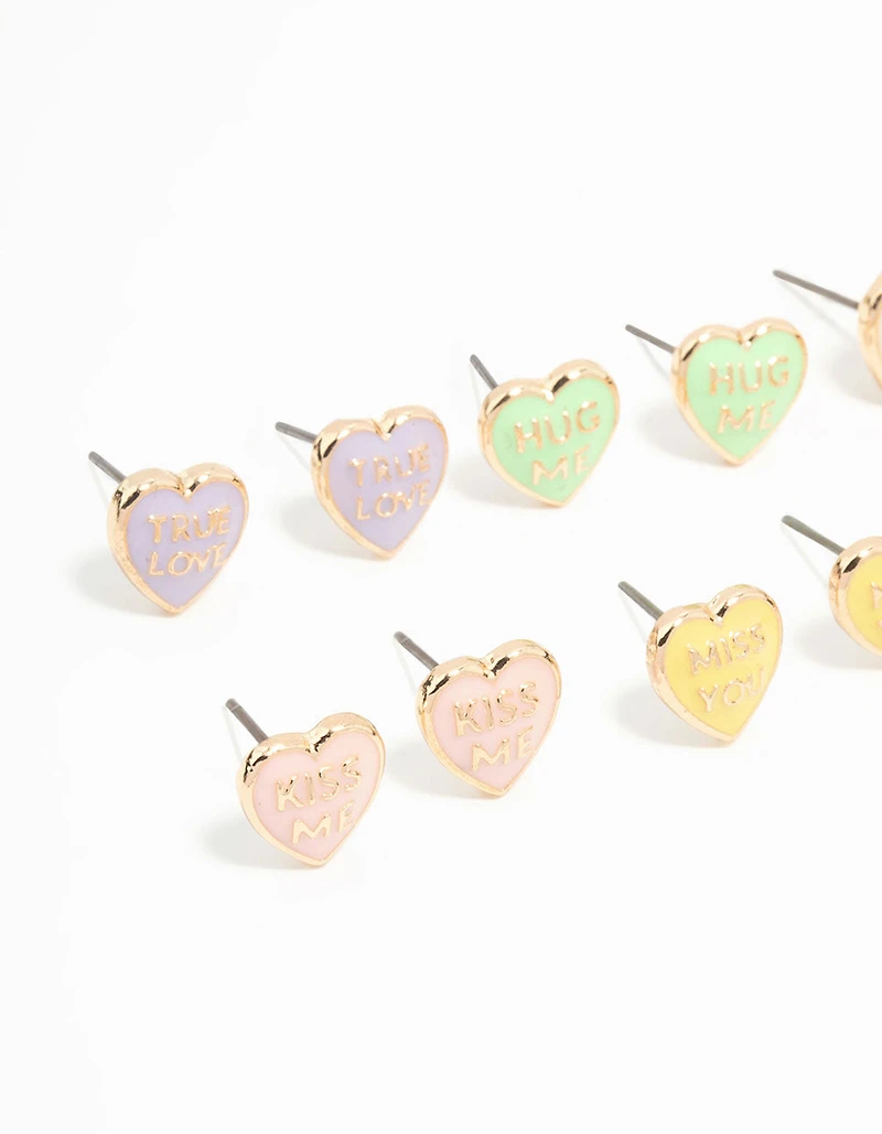 Gold Candy Hearts Stud Earrings 8-Pack