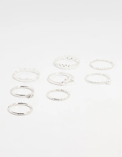 Silver Thin Mixed Stacking Rings 8-Pack