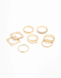 Gold Diamante Square Stacking Rings 8-Pack