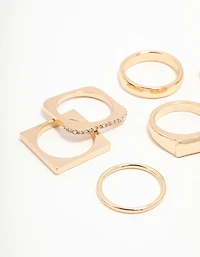 Gold Diamante Square Stacking Rings 8-Pack