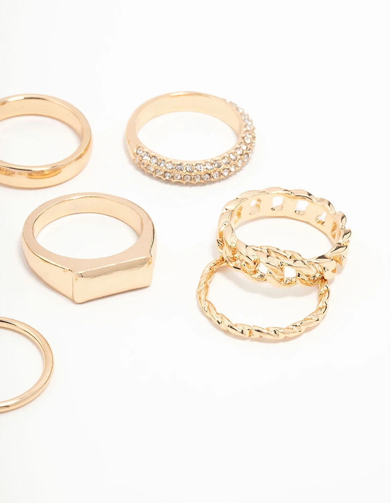 Gold Diamante Square Stacking Rings 8-Pack