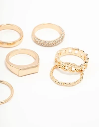 Gold Diamante Square Stacking Rings 8-Pack