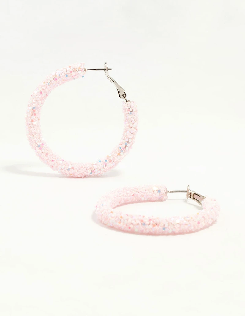 Silver Pink Glitter Hoop Earrings