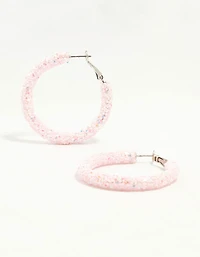 Silver Pink Glitter Hoop Earrings