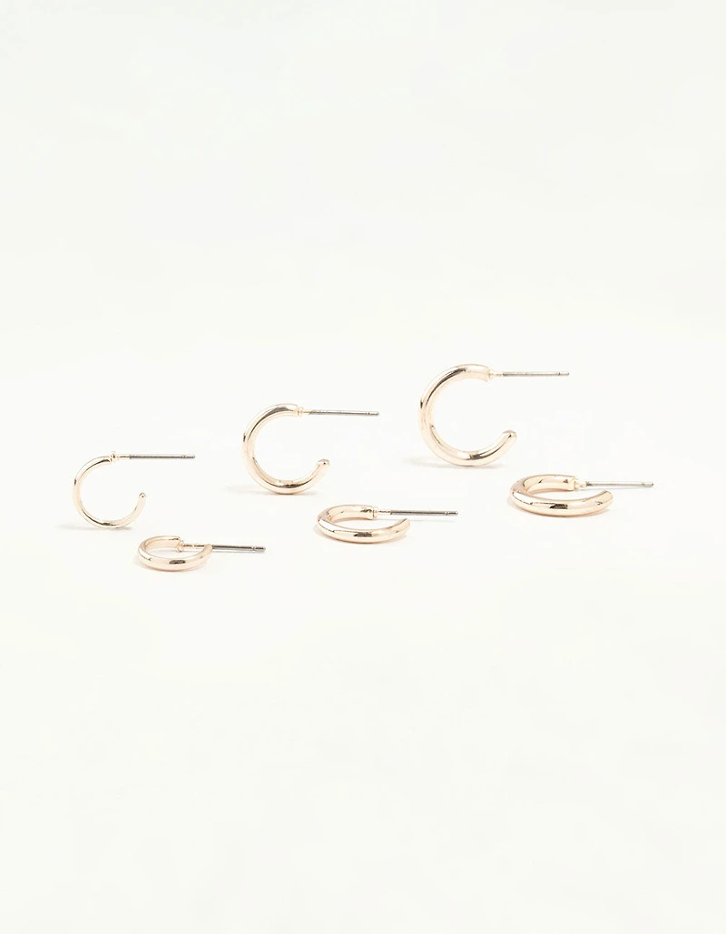 Rose Gold Graduated Clean Huggie Earrings 3-Pack