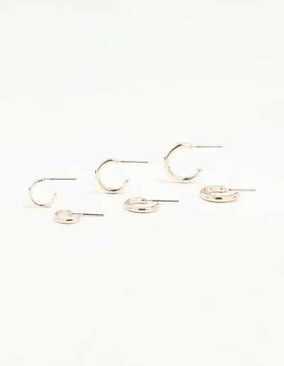 Rose Gold Graduated Clean Huggie Earrings 3-Pack