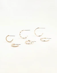 Rose Gold Twisted & Clean Hoop Earrings 3-Pack