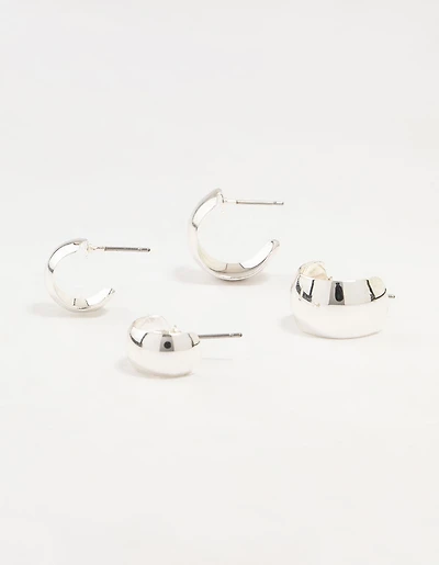 Silver Wide Huggie Earrings 2-Pack