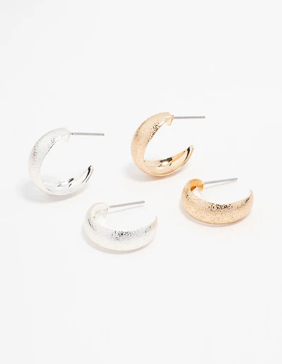 Mixed Metals Sandblast Hoop Earrings 2-Pack
