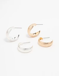 Mixed Metals Sandblast Hoop Earrings 2-Pack