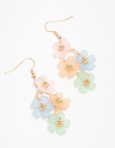 Gold Multicoloured Frosted Flower Drop Earrings