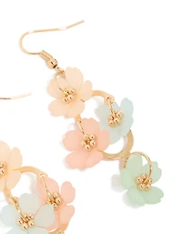 Gold Multicoloured Frosted Flower Drop Earrings