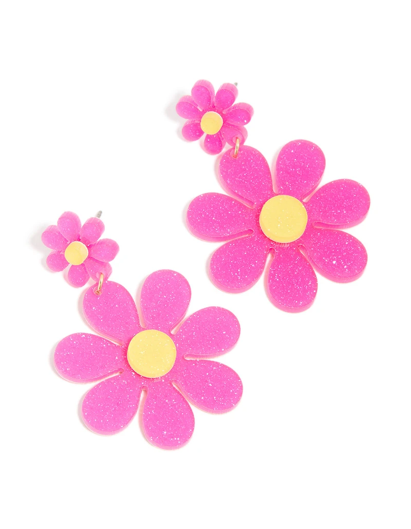 Pink Acrylic Flower Drop Earrings