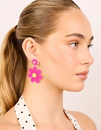 Pink Acrylic Flower Drop Earrings
