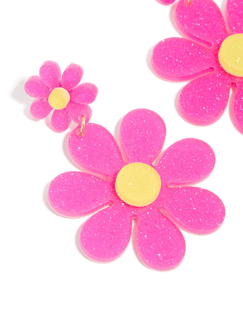 Pink Acrylic Flower Drop Earrings