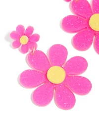 Pink Acrylic Flower Drop Earrings