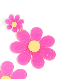 Pink Acrylic Flower Drop Earrings