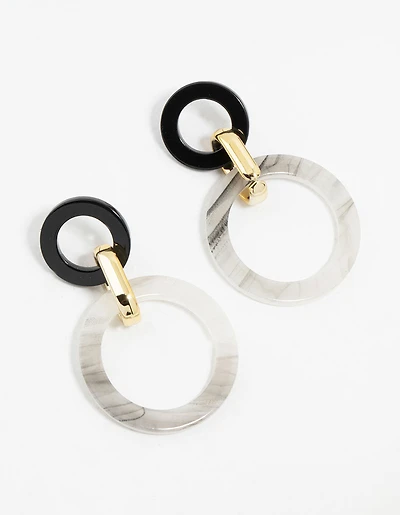 Black & White Marbled Acrylic Circle Drop Earrings