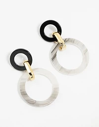 Black & White Marbled Acrylic Circle Drop Earrings