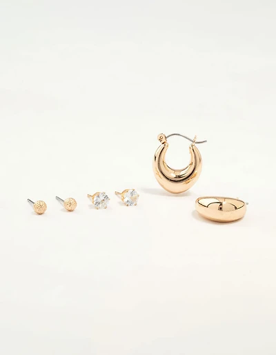 Gold Diamante Studs & Hoop Earrings 3-Pack