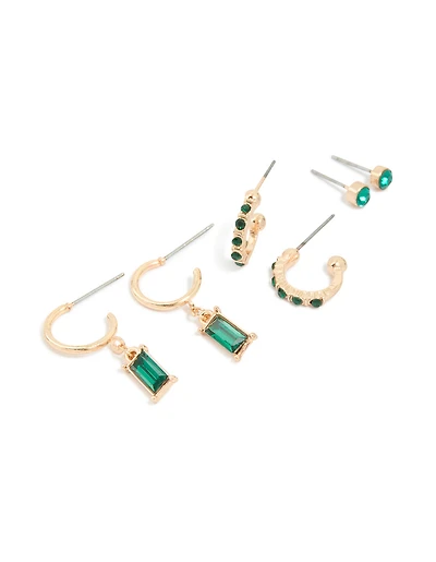 Boucles d’oreilles diamants doré vert paquet de 3