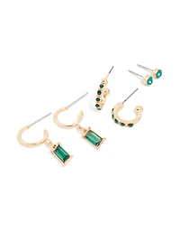 Boucles d’oreilles diamants doré vert paquet de 3