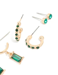 Boucles d’oreilles diamants doré vert paquet de 3