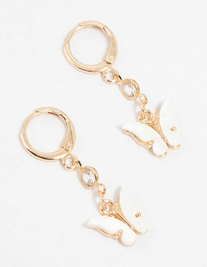 Gold Diamante Butterfly Huggie Earrings