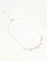 Gold Diamante Butterfly Drop Charm Necklace