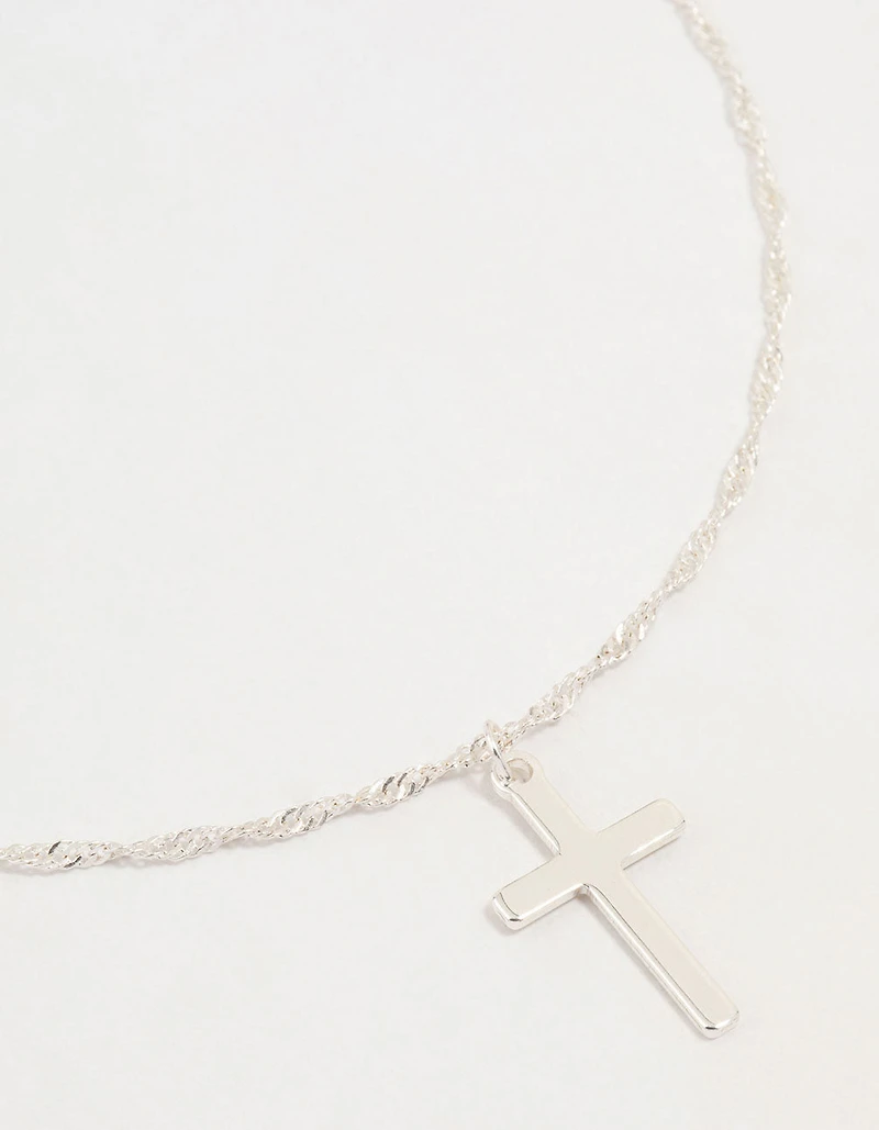 Silver Cross Twisted Chain Pendant Necklace