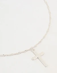 Silver Cross Twisted Chain Pendant Necklace