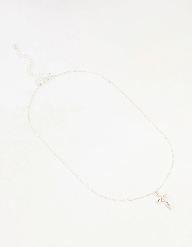 Silver Diamante Cross Pendant Necklace