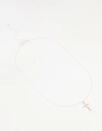 Silver Diamante Cross Pendant Necklace