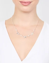 Silver Diamante Bow Station Necklace
