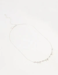 Silver Diamante Bow Station Necklace