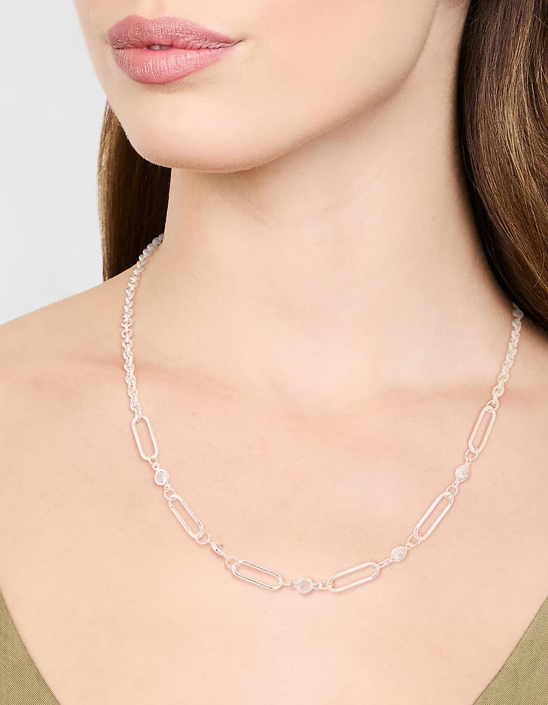Silver Diamante Rectangular Chain Necklace