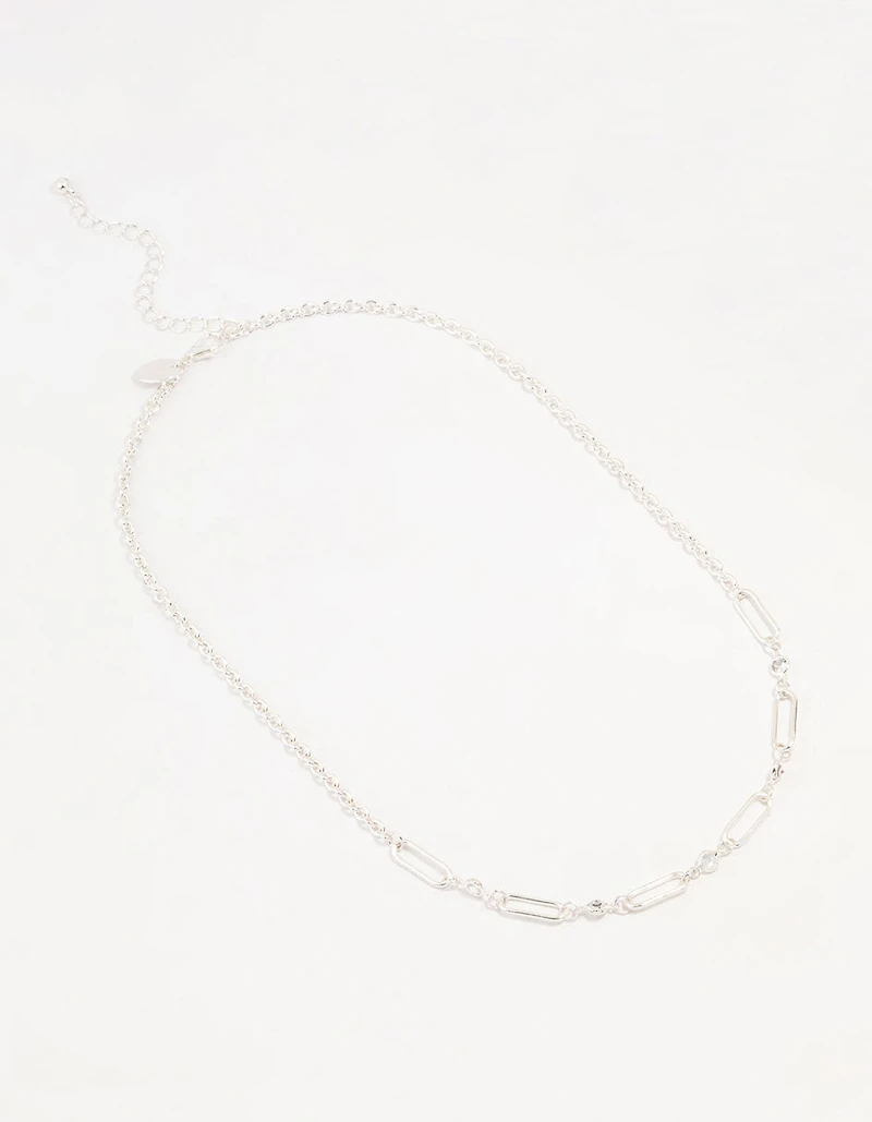 Silver Diamante Rectangular Chain Necklace