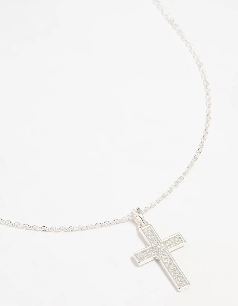 Silver Glitter Cross Necklace