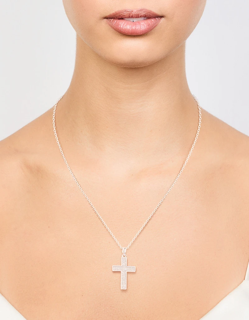 Silver Glitter Cross Necklace