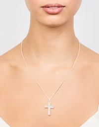 Silver Glitter Cross Necklace
