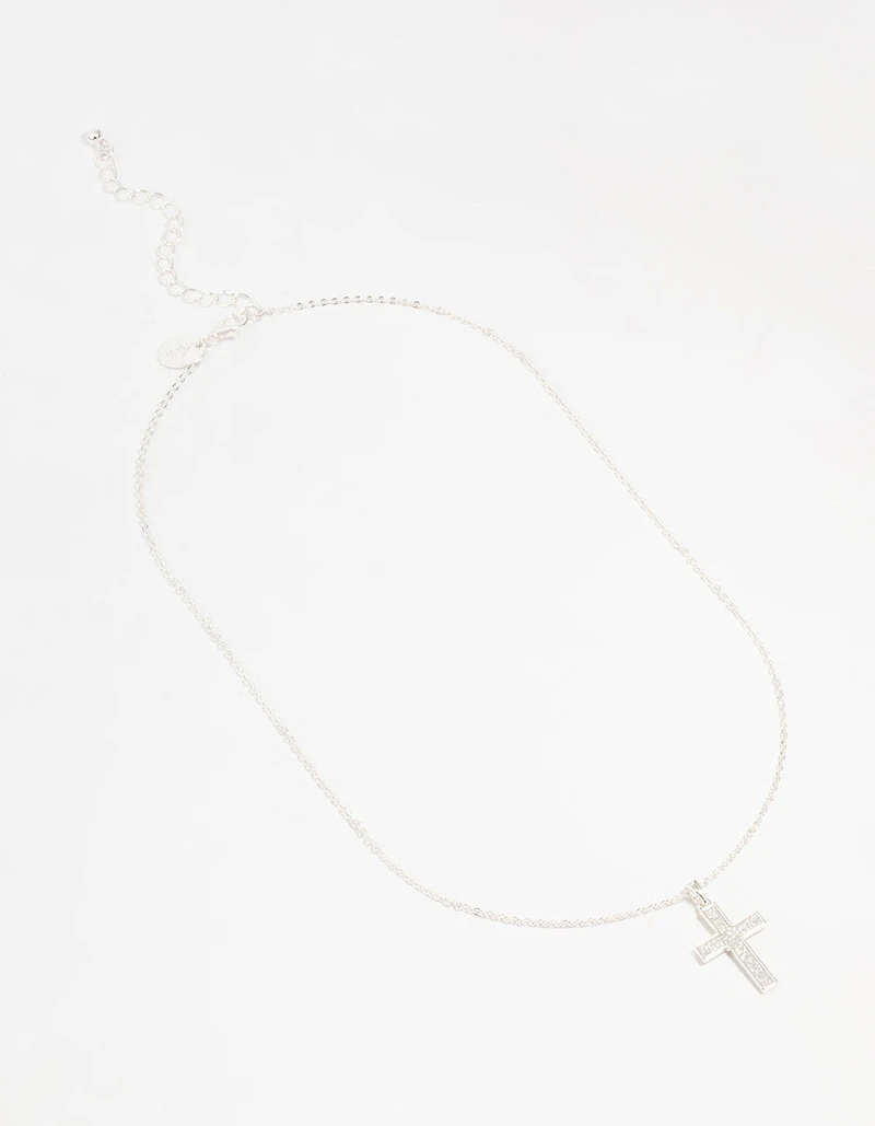Silver Glitter Cross Necklace