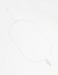 Silver Glitter Cross Necklace