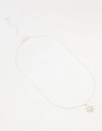 Silver Diamante Sun Pendant Necklace