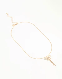 Gold Diamante Bow Drop Necklace