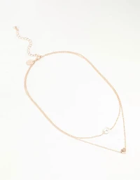 Rose Gold Pearl Heart Layered Necklace
