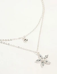 Silver Diamante Flower Layered Necklace