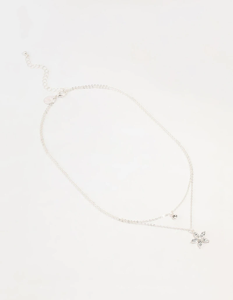 Silver Diamante Flower Layered Necklace