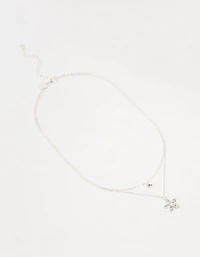 Silver Diamante Flower Layered Necklace